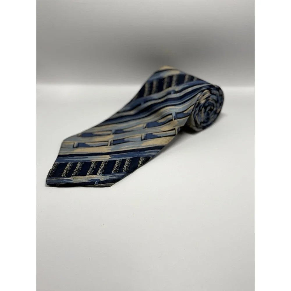 Guy Laroche Paris Mens 100% Silk Tie Blue Abstract Geometric Vintage Necktie